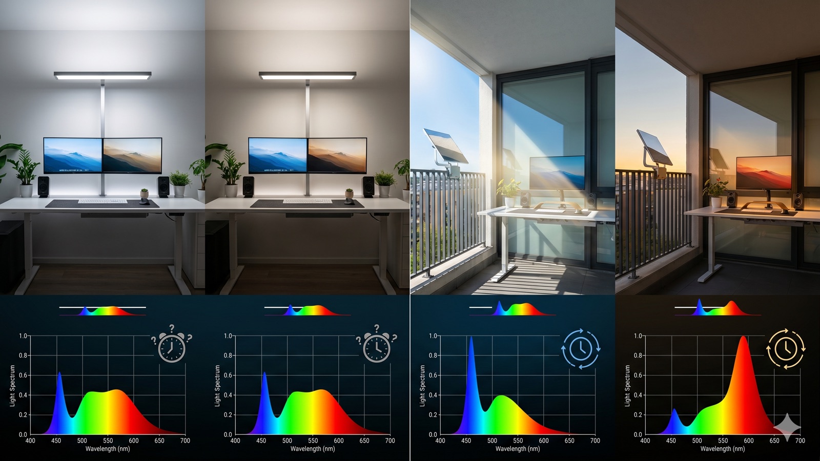 Vergleich: statisches Kunstlicht versus dynamisches Sonnenspektrum des ohoya Heliostaten