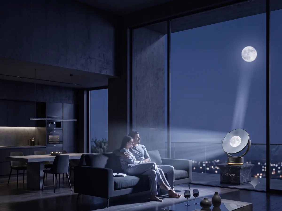 Mondlicht auf einer Terrasse mit dem ohoya Heliostat — romantische Atmosphäre bei Nacht